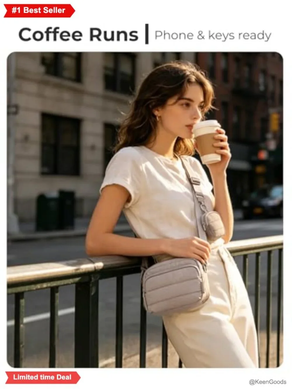Water-Resistant Nylon Crossbody Bag 2-Piece Set Detachable Earbud Pouch